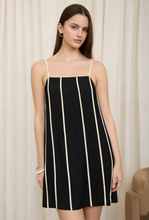 Load image into Gallery viewer, Black + Ivory Stripe Mini Dress - Linen Blend
