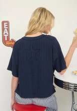 Load image into Gallery viewer, Ribbed Short Sleeve Shirt with Monochrome Star Patch in Navy
