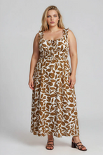 Load image into Gallery viewer, Ruffle Strap Midi Dress In Brown + Ivory Floral in Plus
