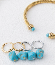 Load image into Gallery viewer, Faux Turquoise Statement Huggie Hoop Earring - Gold + Silver
