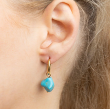 Load image into Gallery viewer, Faux Turquoise Statement Huggie Hoop Earring - Gold + Silver
