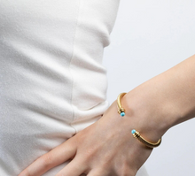 Load image into Gallery viewer, Faux Turquoise Twisted Bangle Bracelet  - Gold + Silver
