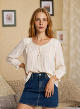 Load image into Gallery viewer, Crochet Front 3/4 Sleeve Top in Ivory
