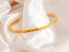 Load image into Gallery viewer, 18K PVD Gold or Stainless Steel Positive Affirmation Engraved Bangle Bracelet
