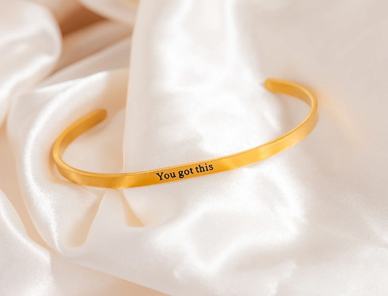 18K PVD Gold or Stainless Steel Positive Affirmation Engraved Bangle Bracelet