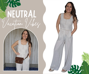 Ivory + Khaki Striped Crop Tank And Pant SET
