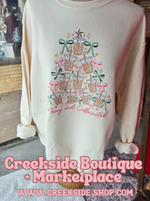 Load image into Gallery viewer, Merry + Caffeinated Iced Coffee Christmas Crewneck Sweater in Sweet Cream - Unisex Fit
