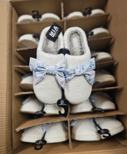 Load image into Gallery viewer, MIA Cozi Floral Bow Slippers in Ivory + Flora Blue
