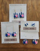 Load image into Gallery viewer, Royal + White Striped Collection - Dangles + Studs
