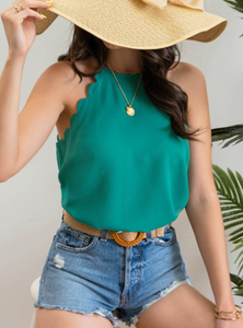 Solid Scallop Halter Tank Top