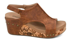 Corkys Carley Wedge in Tumbled Cognac/Floral Wedge with Corkys Comfort Insole
