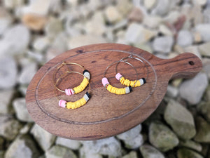 Hypoallergenic Clay Beaded Wire Hoop Earrings - 18K Gold PVD Stainless Steel - Various