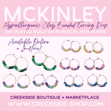 Load image into Gallery viewer, Hypoallergenic Clay Beaded Wire Hoop Earrings - 18K Gold PVD Stainless Steel - Various Colors + Sizes
