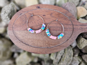Hypoallergenic Clay Beaded Wire Hoop Earrings - 18K Gold PVD Stainless Steel - Various