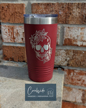 Load image into Gallery viewer, 20 oz Engaved floral skull tumbler
